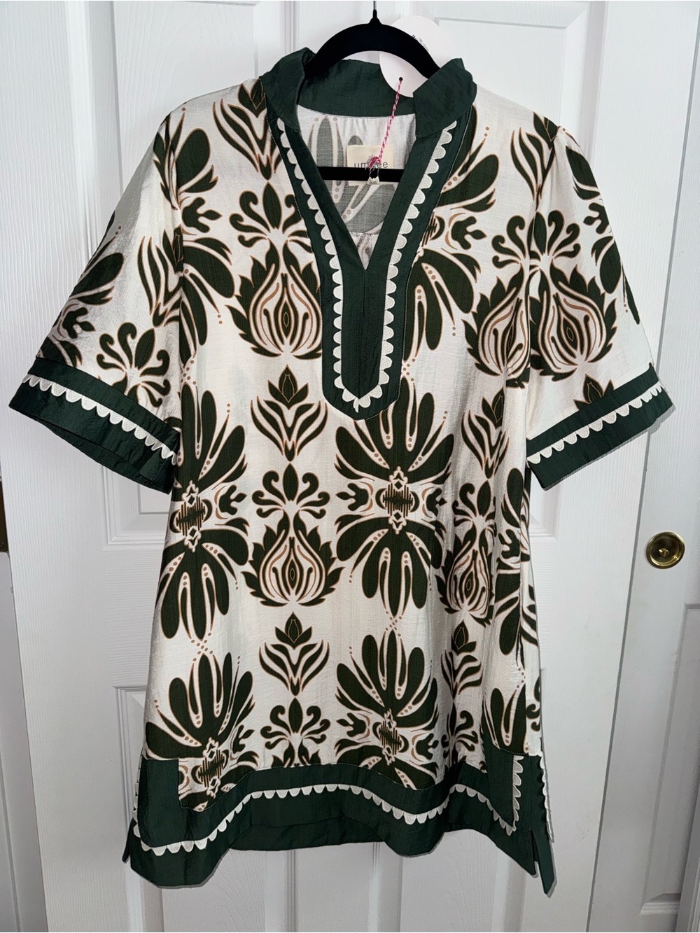 Umgee Olive Green and Cream Printed Tunic Dress
